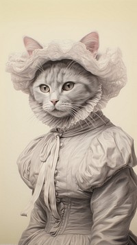 Vintage drawing of cat portrait animal sketch.