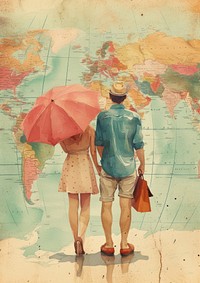 Vintage map watercolor art umbrella footwear.