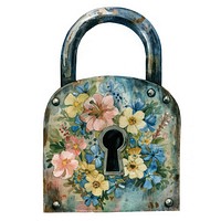 Vintage padlock watercolor handbag flower art.