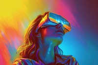 Young woman with virtual reality sunglasses portrait purple.