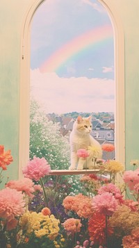 Rainbow flower window sky.