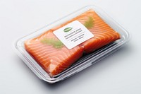Salmon packaging label  salmon seafood studio shot.