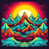 Abstract Graphic Element of mountain minimalistic symmetric psychedelic style art painting nature.