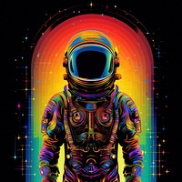 Abstract Graphic Element of astronaut minimalistic symmetric psychedelic style graphics art vibrant color.