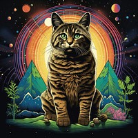 Abstract Graphic Element of cat minimalistic symmetric psychedelic style graphics animal mammal.