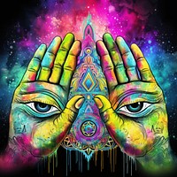 Abstract Graphic Element of hand minimalistic symmetric psychedelic style art graphics vibrant color.