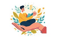 Vector illustration tiny office employee working hand illustrated relaxation.