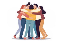 Vector illustration flat youth people hugging together adult togetherness affectionate.