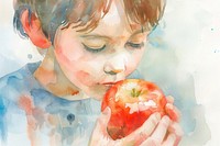 Boy with an apple portrait fruit food.