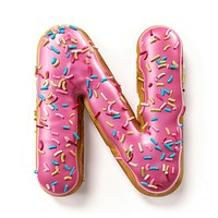 Donut in Alphabet Shaped of N donut sprinkles dessert.