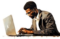 African american man computer sitting laptop.