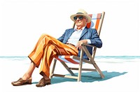 Mature man sitting chair beach.