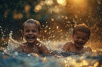 Laughing splashing swimming portrait.