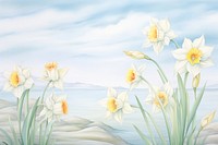 Painting of daffodils in summer backgrounds flower plant.