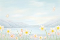 Painting of fresh daffodil border backgrounds outdoors nature.