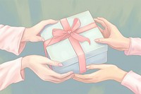 Painting of hands holding a gift box adult celebration anniversary.