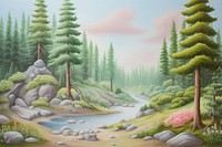 Forest landscape painting wilderness.
