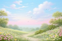 Painting of meadow in summer border backgrounds landscape grassland.