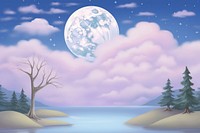 Painting of night sky moon landscape astronomy outdoors.