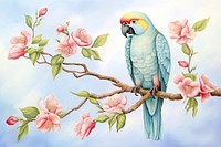 Painting of parrot animal flower plant.