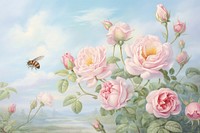 Roses and bee painting flower plant.