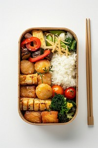 Cute japanese bento box chopsticks lunch meal.