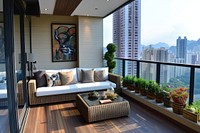 Balcony space modern decorations with sofa furniture architecture apartment.