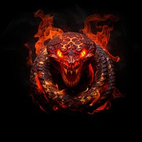 King cobra sanke fire flame dragon black background aggression.