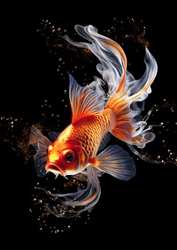Koi fish fire flame goldfish animal black background.