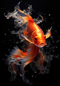 Koi fish fire flame goldfish animal black background.