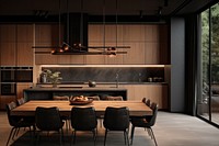 Modern kitchen and dining room decor wood architecture furniture.