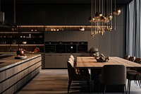 Modern kitchen and dining room decor architecture furniture building.