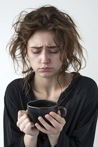 A Tired sleepy woman portrait coffee photo.