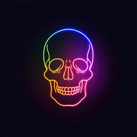 A human skull icon neon purple light.