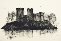 Silkscreen of castle architecture building painting.
