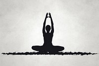 Silkscreen of yoga pose sports black cross-legged.