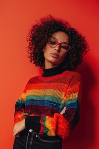 Modern self confidence LGBT portrait sweater glasses.