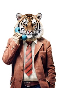 Tiger making phone call animal wildlife portrait.