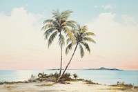 Landscape With ocean and palm landscape outdoors painting.