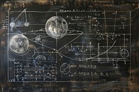 Physics and mathematics blackboard formula diagram.