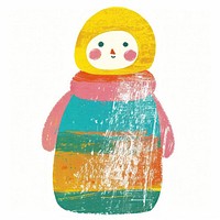 Doll Risograph style snowman toy white background.