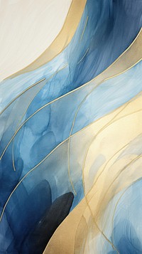Blue and gold wave abstract painting pattern.