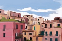 Italy gouache and acrylic architecture building painting.