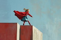 Girl plays superhero architecture standing vitality.