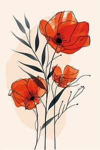 Drawing flower sketch poppy plant.