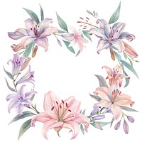 Lily flowers border watercolor pattern wreath plant.