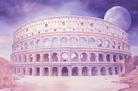 Illustration of a pastel purple colosseum in italy floating in space landmark amphitheater architecture.