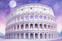 Illustration of a pastel purple colosseum in italy floating in space landmark outdoors night.