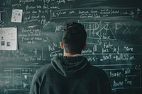 Solve the math problem blackboard adult man.