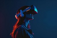 Woman wearing vr glasses light photo photography.